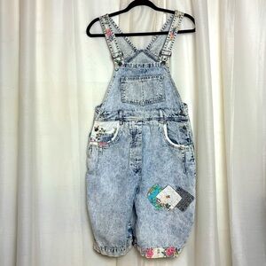 Everblue Patchwork Boho Distressed Denim Jean Overall Shorts Romper